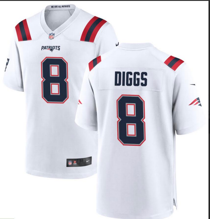 Men New England Patriots #8 Diggs white Nike NFL 2025 jersey